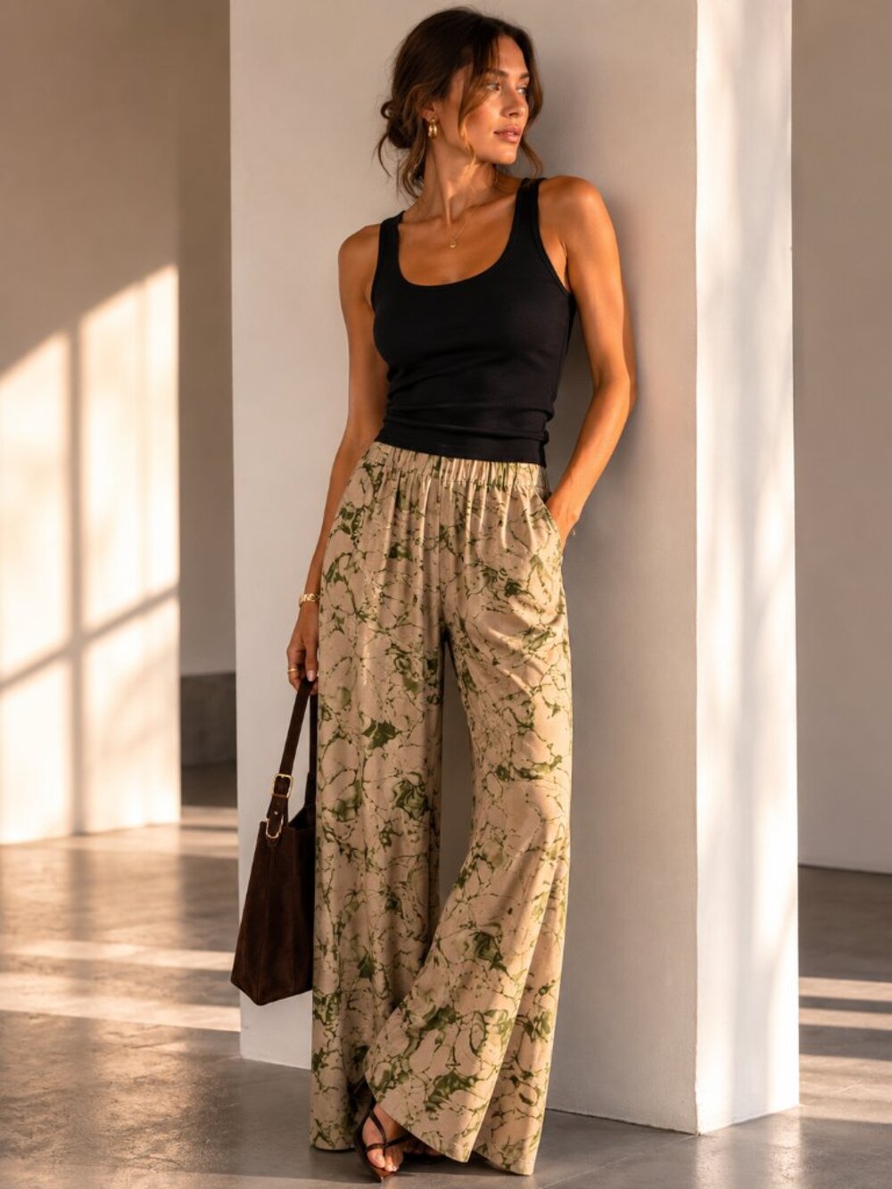 NWT PierAntonioGaspari Made in Italy Olive/Fango Tie-Dye Elastic Pants Size 42